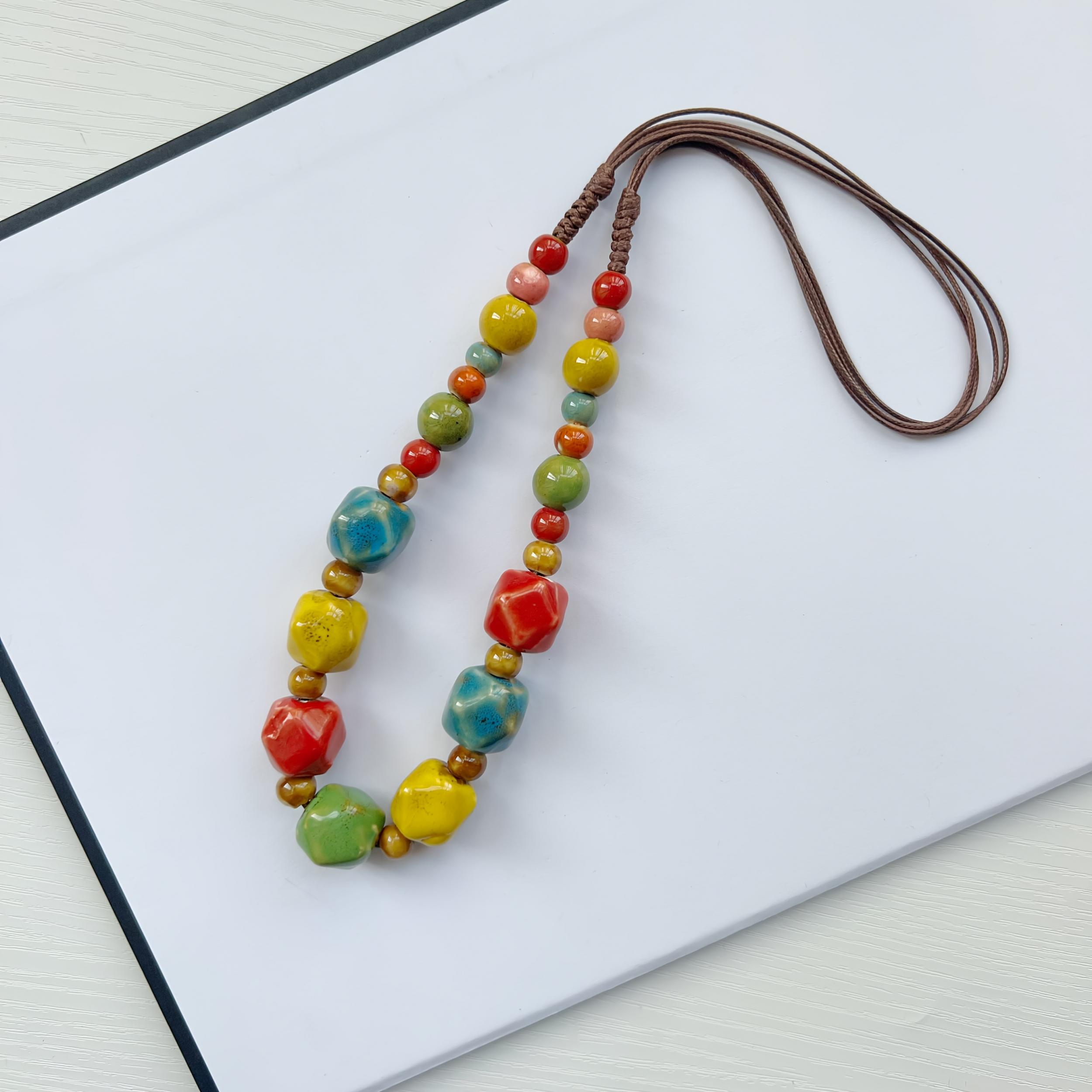 Colorful Ceramic Bead Necklace for Women, Unique Patterns & Shapes
